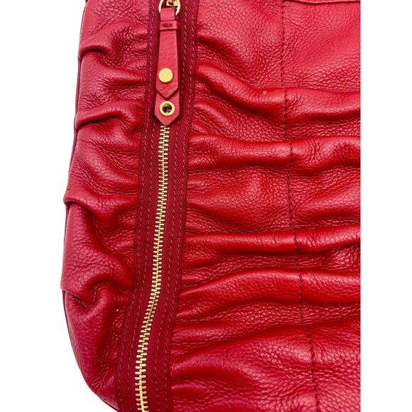 Cole Haan Leather Hobo Bag in Red - Ruched “Bailey” Design w Zips, Gold Hardware - Picture 6 of 11